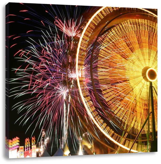 Jahrmarkt mit Feuerwerk Leinwandbild Quadratisch