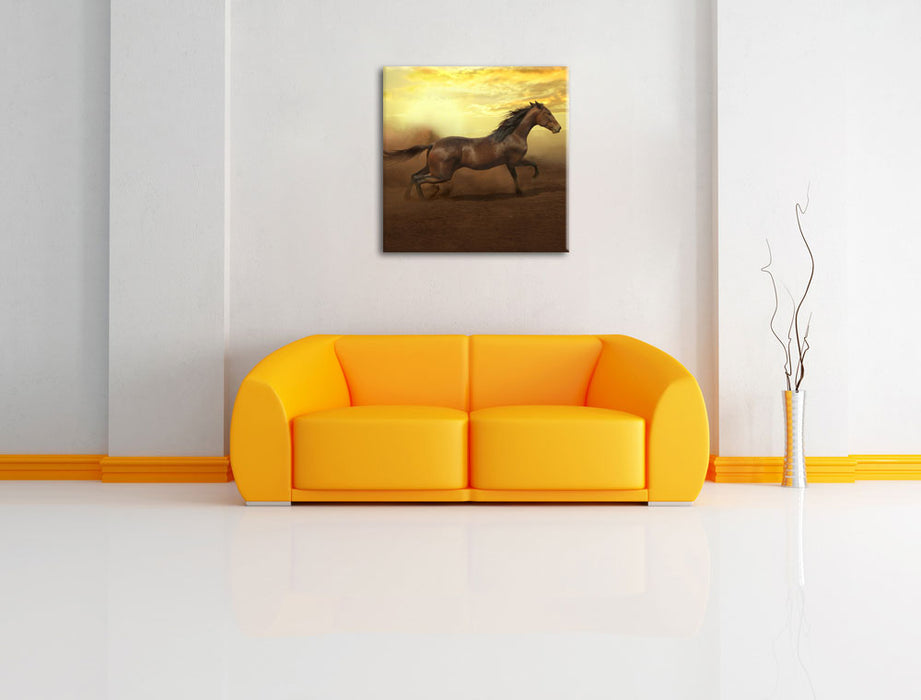 Rennendes Wildpferd Leinwandbild Quadratisch über Sofa