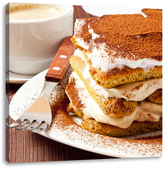 Leckeres Dessert mit Kaffee Leinwandbild Quadratisch