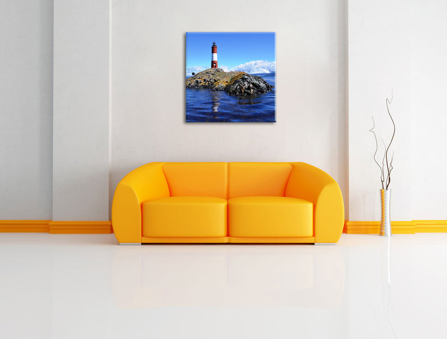 Leuchtturm mit Robben Leinwandbild Quadratisch über Sofa
