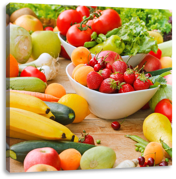 Buntes Obst und Gemüse Leinwandbild Quadratisch