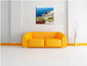 Griechische Küste Leinwandbild Quadratisch über Sofa