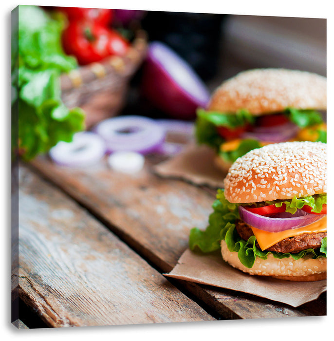 Leckere Burger Leinwandbild Quadratisch