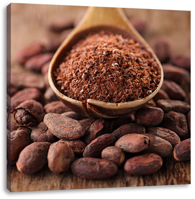 Kakaopulver und Kakaobohnen Leinwandbild Quadratisch