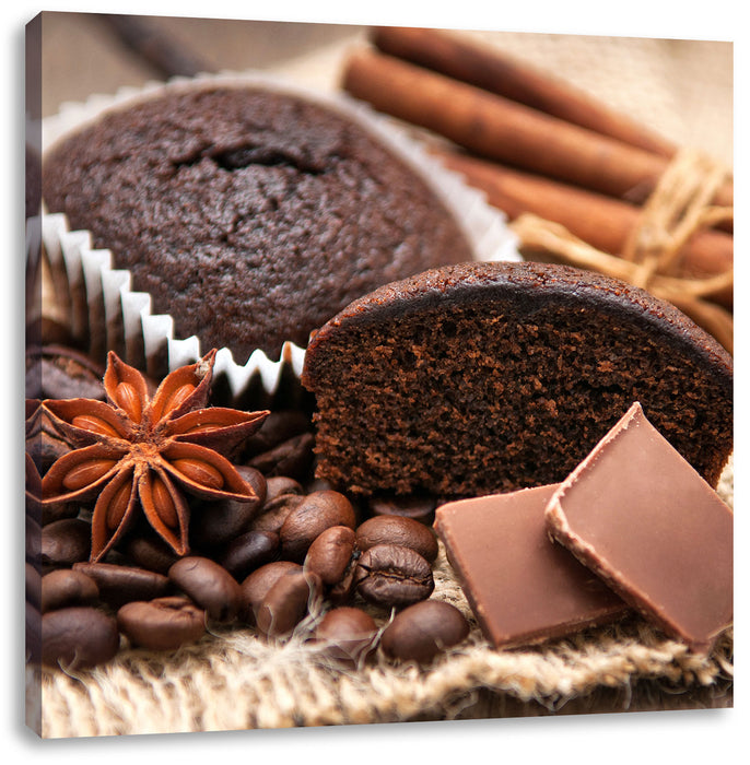 Leckere Schokomuffins Leinwandbild Quadratisch