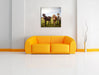 Drei wilde Islandpferde Leinwandbild Quadratisch über Sofa