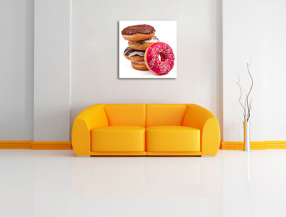 Süße Donuts Leinwandbild Quadratisch über Sofa