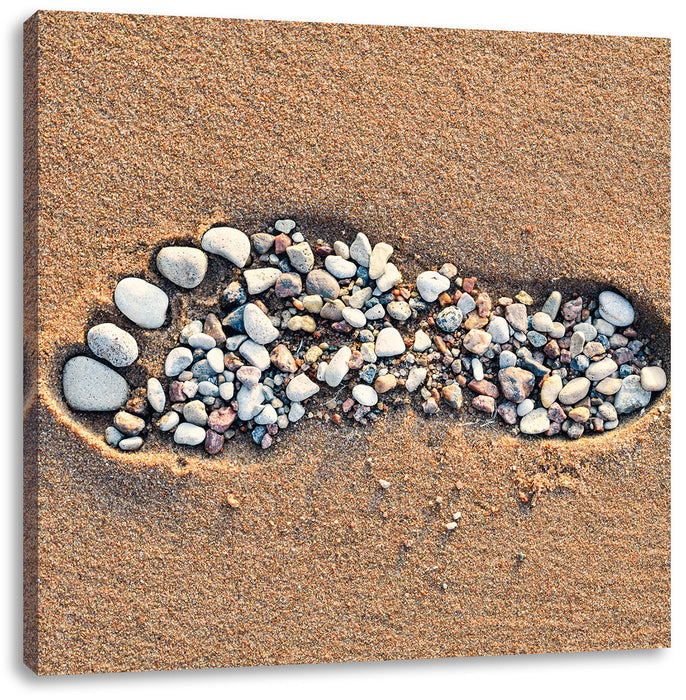 Fußabdruck im Sand Leinwandbild Quadratisch