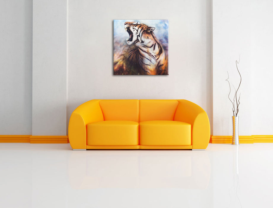 Gemälde eines Tigers Leinwandbild Quadratisch über Sofa
