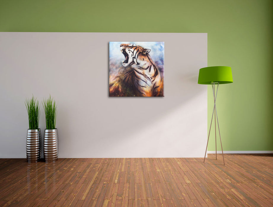 Gemälde eines Tigers Leinwand Quadratisch im Flur