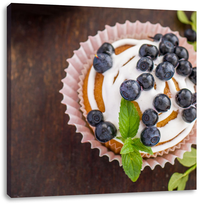 Heidelbeercupcake Leinwandbild Quadratisch