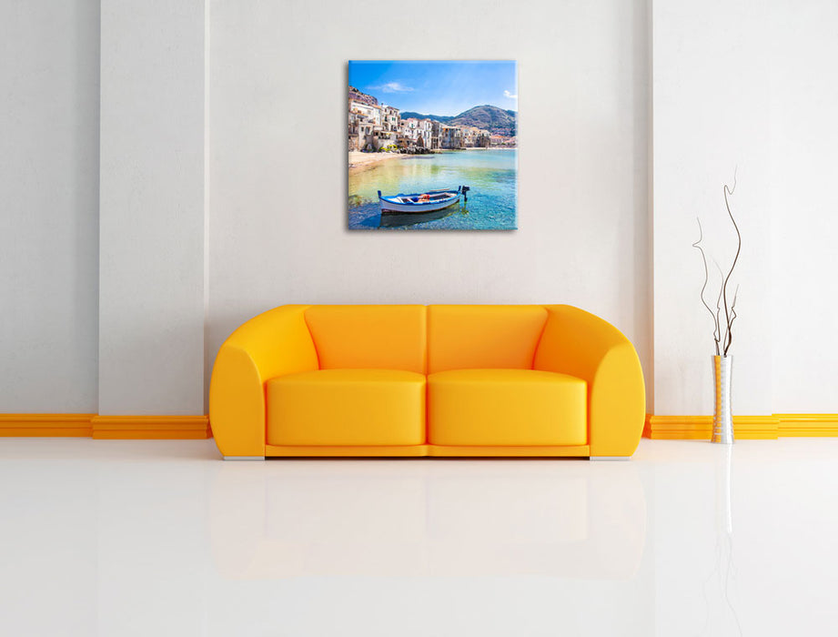 Wundervoller Blick auf Cefalu Leinwandbild Quadratisch über Sofa