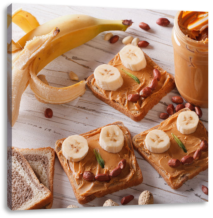 Erdnussbutter Bananen Sandwich Leinwandbild Quadratisch