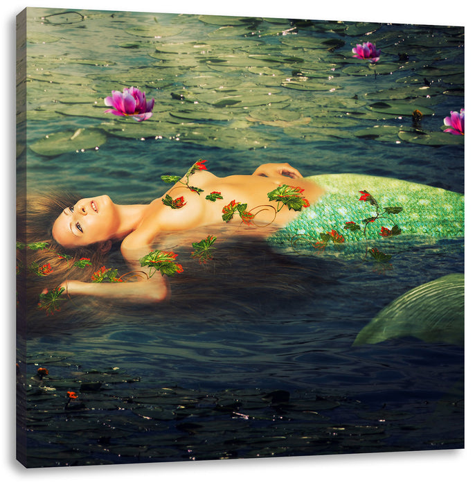Meerjungfrau im Wasser liegend Leinwandbild Quadratisch