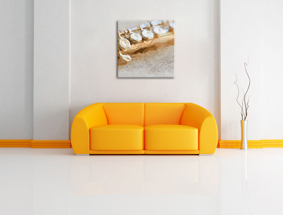 Detailaufnahme einer Querflöte Leinwandbild Quadratisch über Sofa