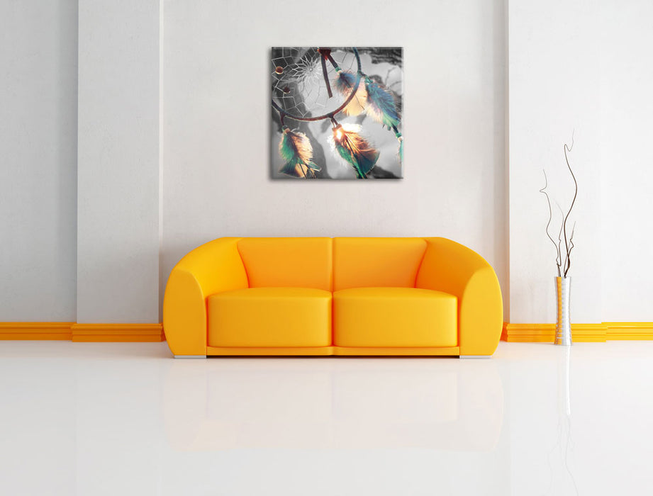 Traumfänger Esoterik Leinwandbild Quadratisch über Sofa