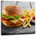 Chickenburger Pommes Leinwandbild Quadratisch