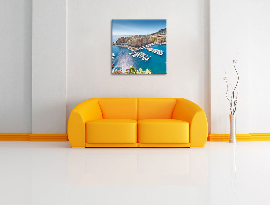 Atemberaubende Küste von Monaco Leinwandbild Quadratisch über Sofa