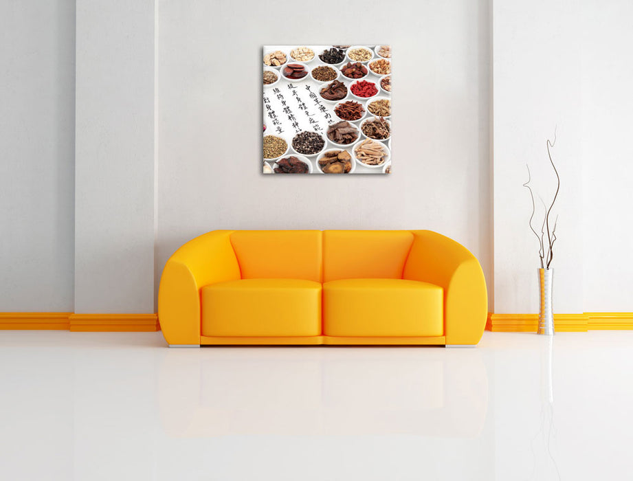 Chinesische Kräutermedizin Leinwandbild Quadratisch über Sofa