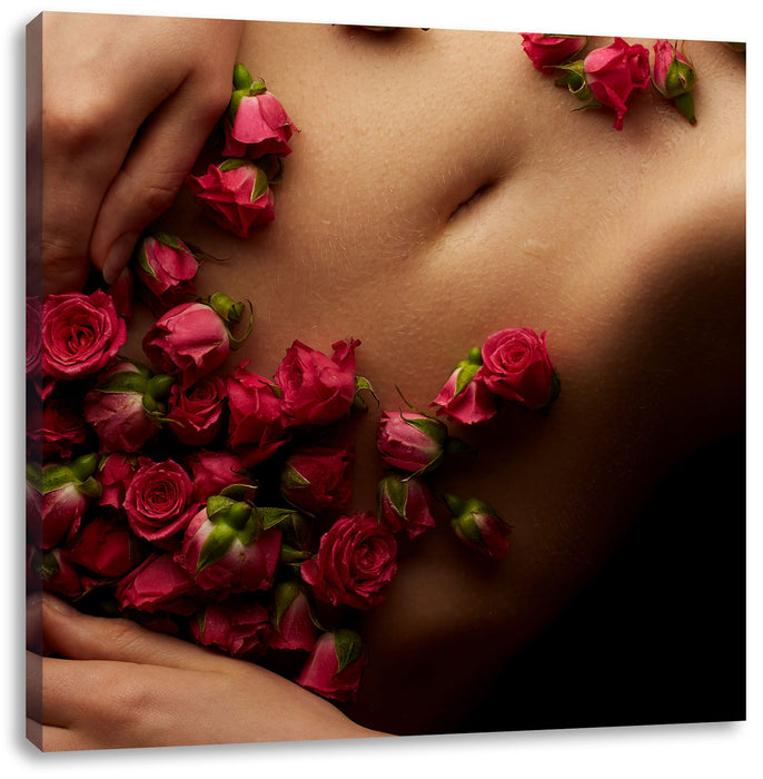 weiblicher Körper mit Rosen Blumen Leinwandbild Quadratisch