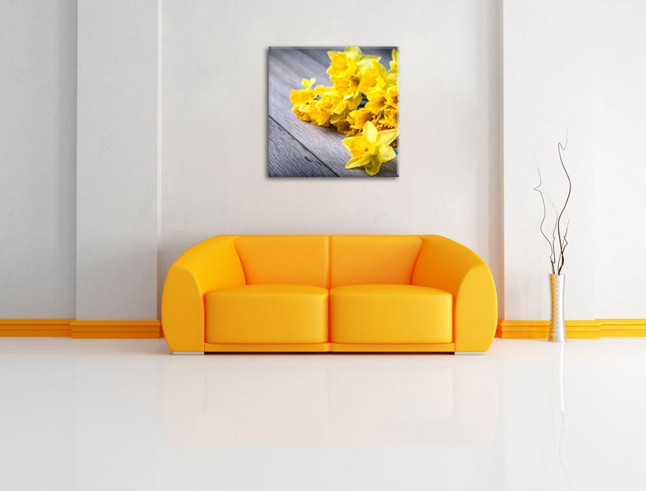 Bündel gelber Narzissen Leinwandbild Quadratisch über Sofa