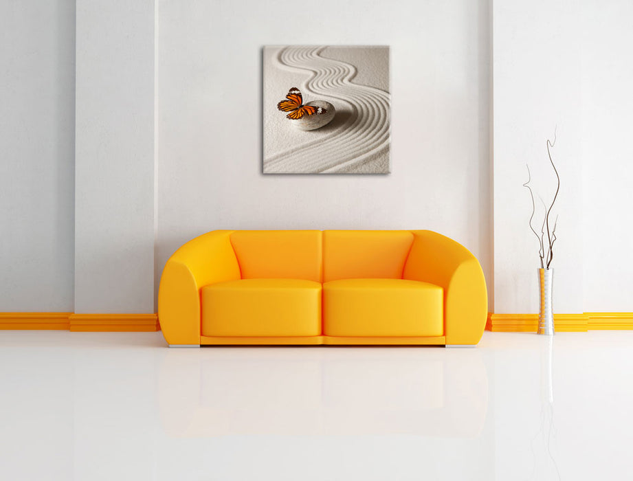 Zen Schmetterling Leinwandbild Quadratisch über Sofa