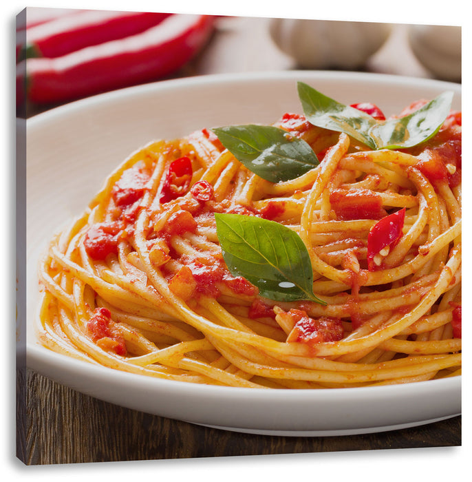 Rustikale italienische Spaghetti Leinwandbild Quadratisch