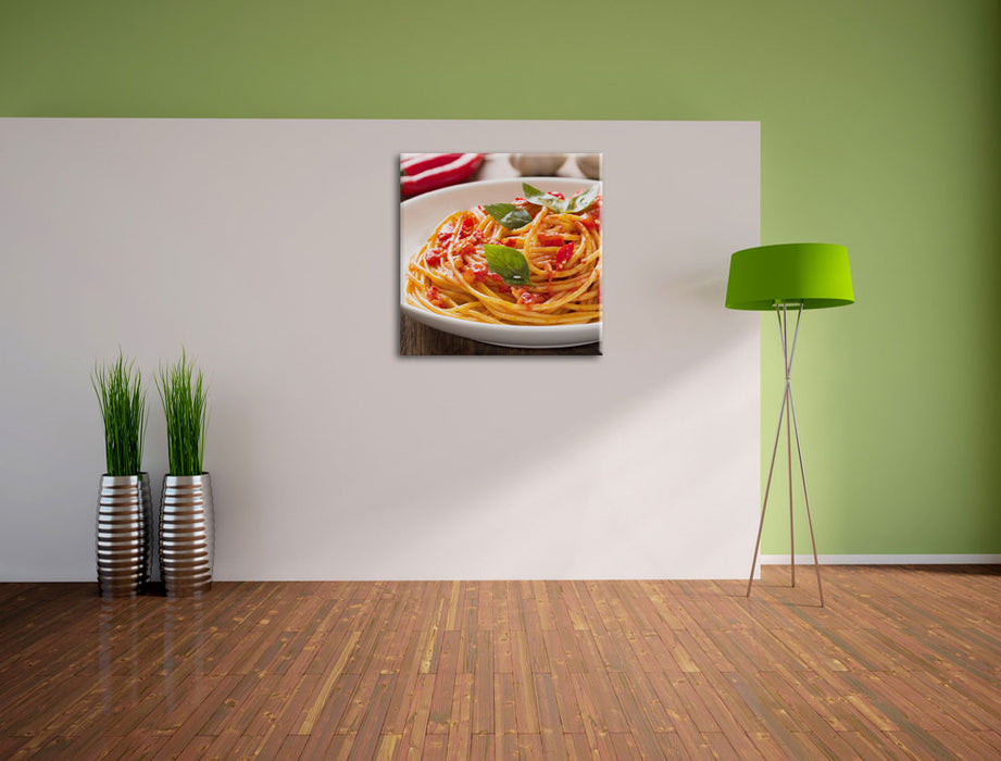 Rustikale italienische Spaghetti Leinwand Quadratisch im Flur