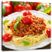 Spaghetti Bolognese auf dem Teller Leinwandbild Quadratisch