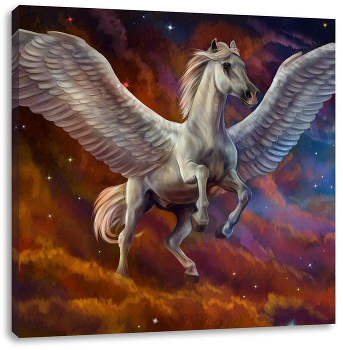 Weißer Pegasus mit Engelsflügel Leinwandbild Quadratisch