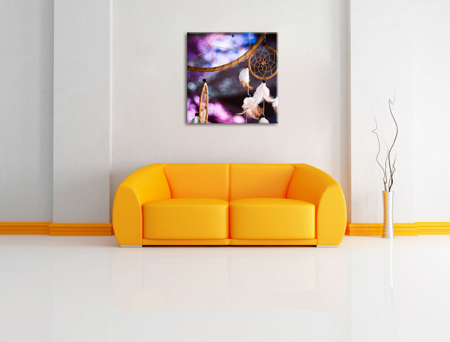 Traumfänger mit Hintergrund Leinwandbild Quadratisch über Sofa