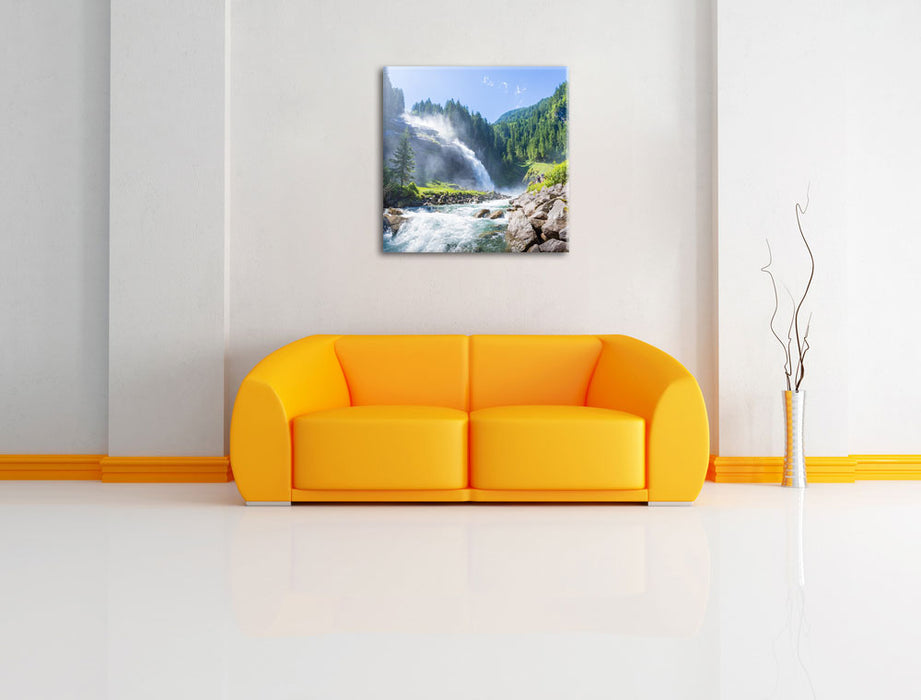Wasserfälle Nationalpark Salzburg Leinwandbild Quadratisch über Sofa