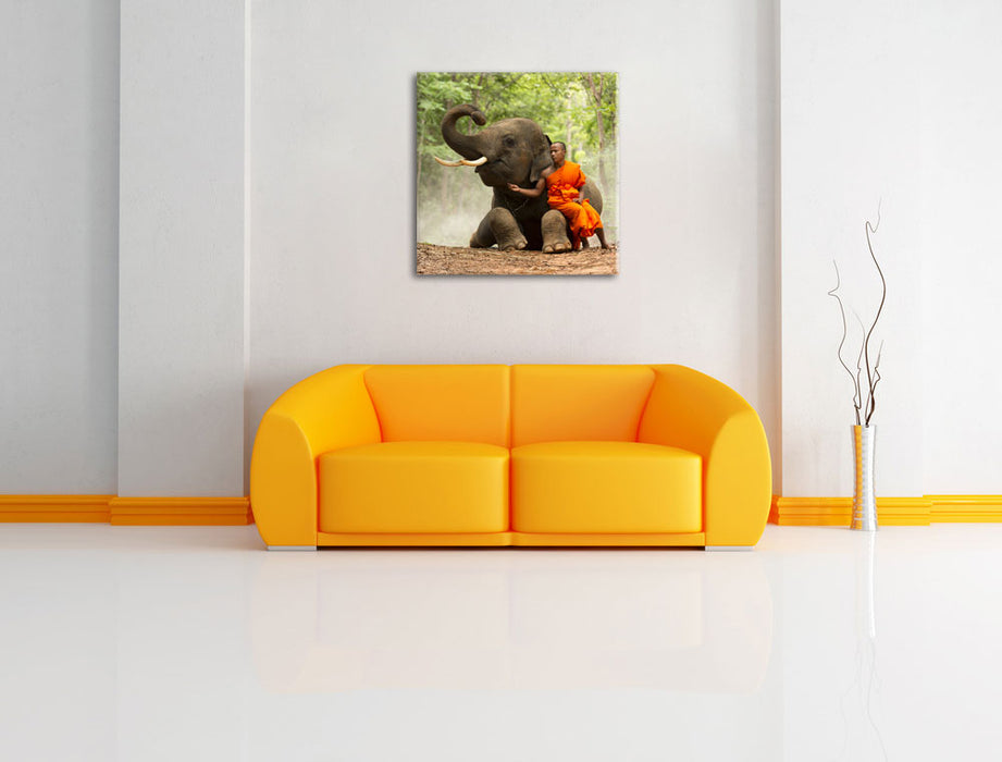 Mönch Elefanten Wald Leinwandbild Quadratisch über Sofa