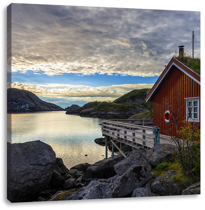 Sonnenaufgang am Fjord Norwegens Leinwandbild Quadratisch