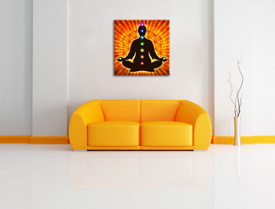 Meditation mit den 7 Chakren Leinwandbild Quadratisch über Sofa