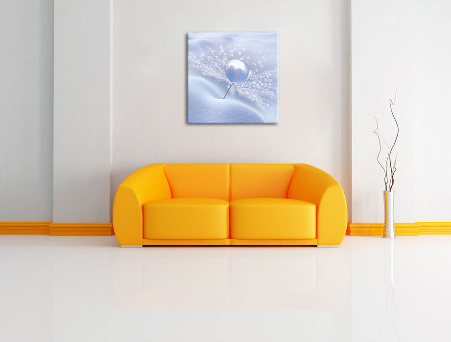 Tautropfen auf Pusteblume Leinwandbild Quadratisch über Sofa