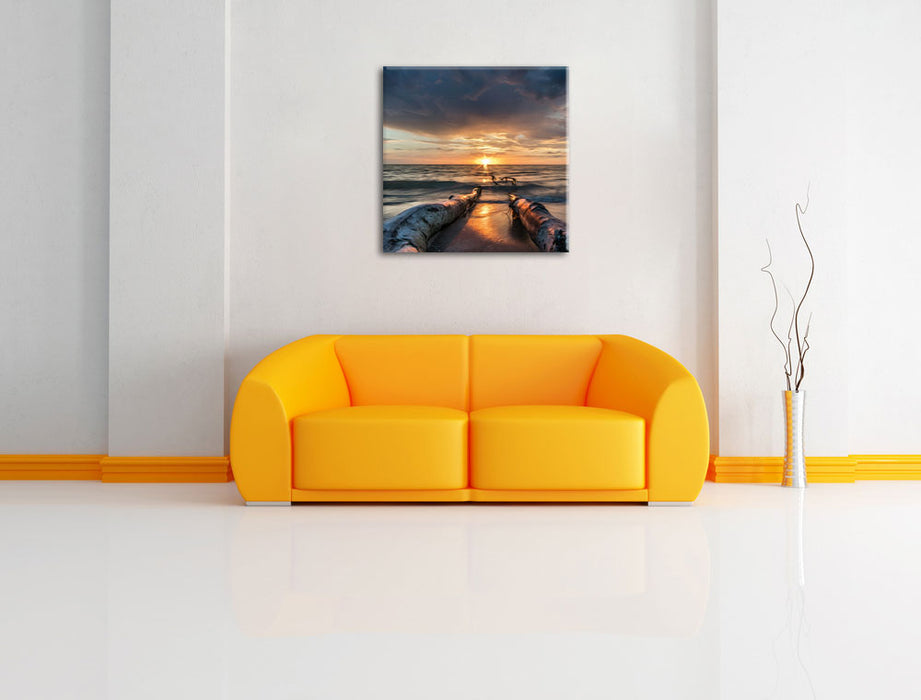 Strand Ã–l Effekt Leinwandbild Quadratisch über Sofa