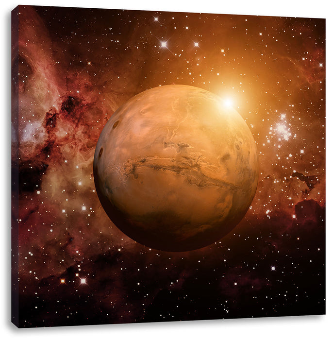 Planet Mars im Universum Leinwandbild Quadratisch
