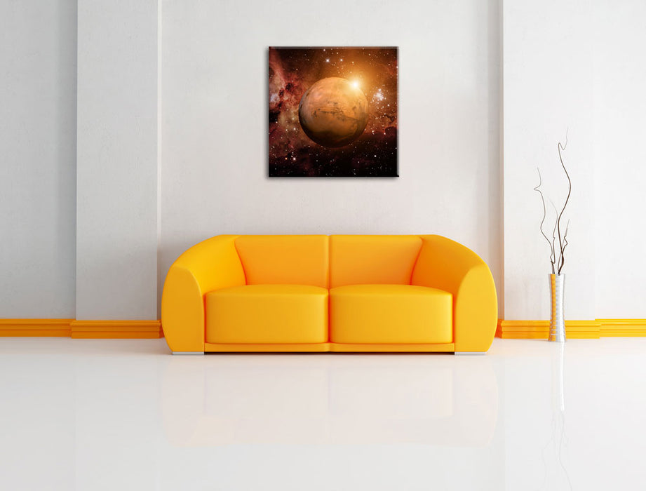 Planet Mars im Universum Leinwandbild Quadratisch über Sofa