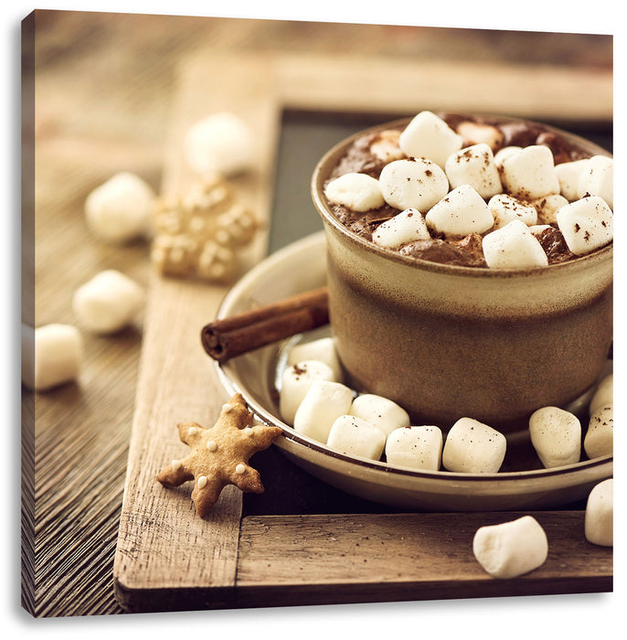 Kakaogetränk mit Marshmallows Leinwandbild Quadratisch