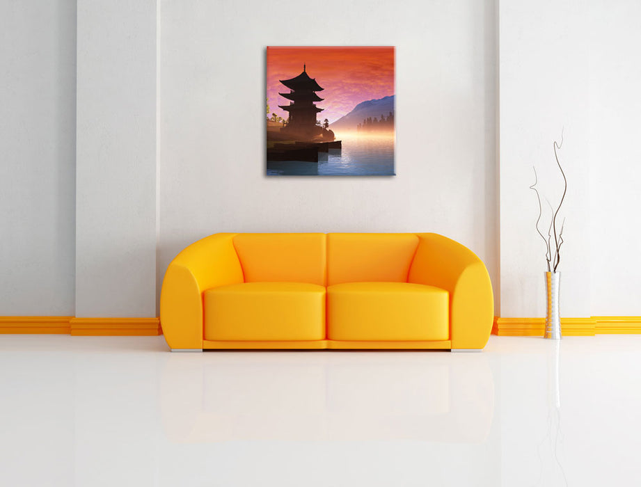 Chinesisches Haus Leinwandbild Quadratisch über Sofa