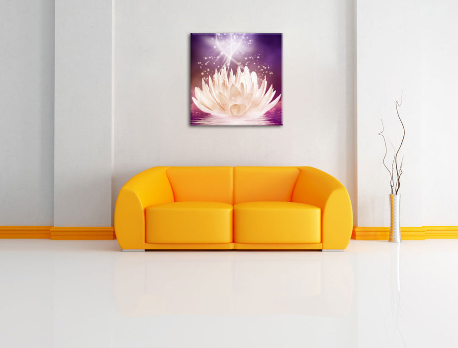 abstrakte Seerose Leinwandbild Quadratisch über Sofa