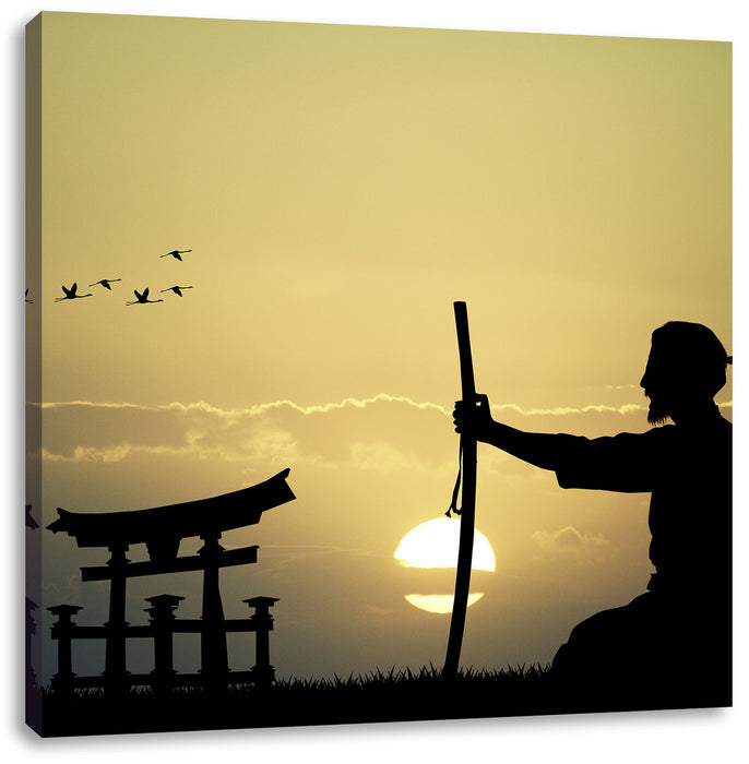 Samurai-Meister vor Horizont Leinwandbild Quadratisch
