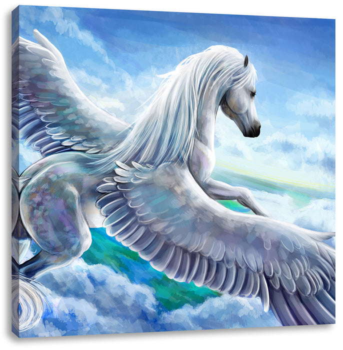 Pegasus fliegt über den Wolken Leinwandbild Quadratisch