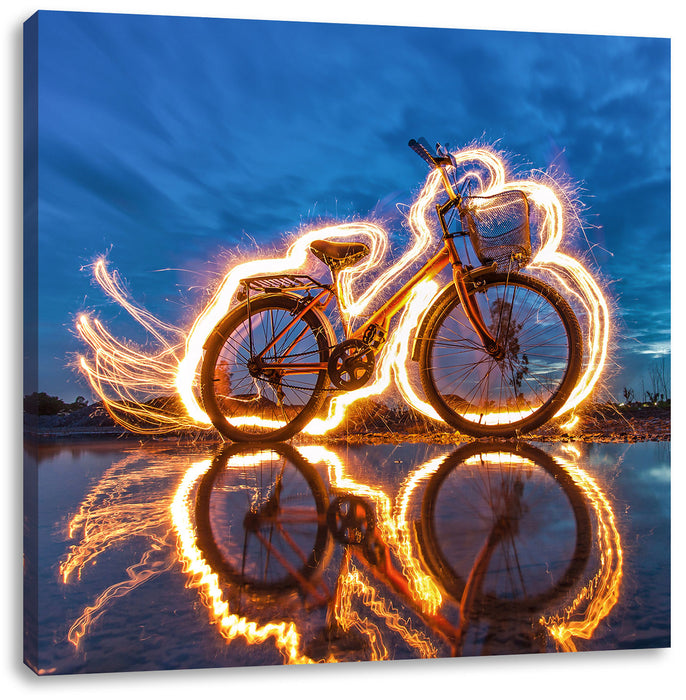Burning Bike brennendes Fahrrad Leinwandbild Quadratisch