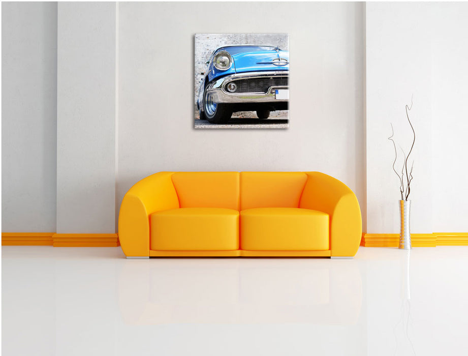 Blauer Oldtimer in Los Angeles Leinwandbild Quadratisch über Sofa