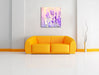 Lavendel im Retro Look Leinwandbild Quadratisch über Sofa