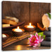 Kerzen mit Zen Steinen und Seerose Leinwandbild Quadratisch