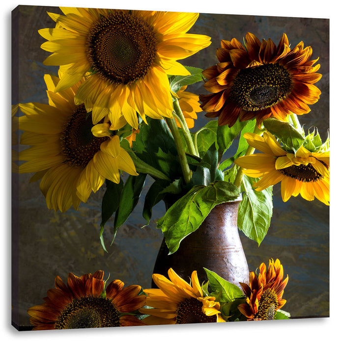 Sonnenblumen in edler Vase Leinwandbild Quadratisch