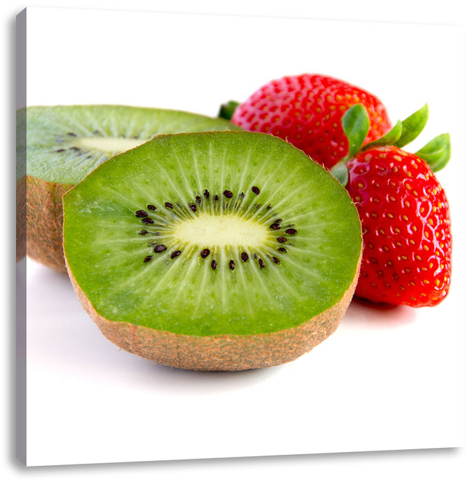 Kiwi und Erdbeeren Leinwandbild Quadratisch